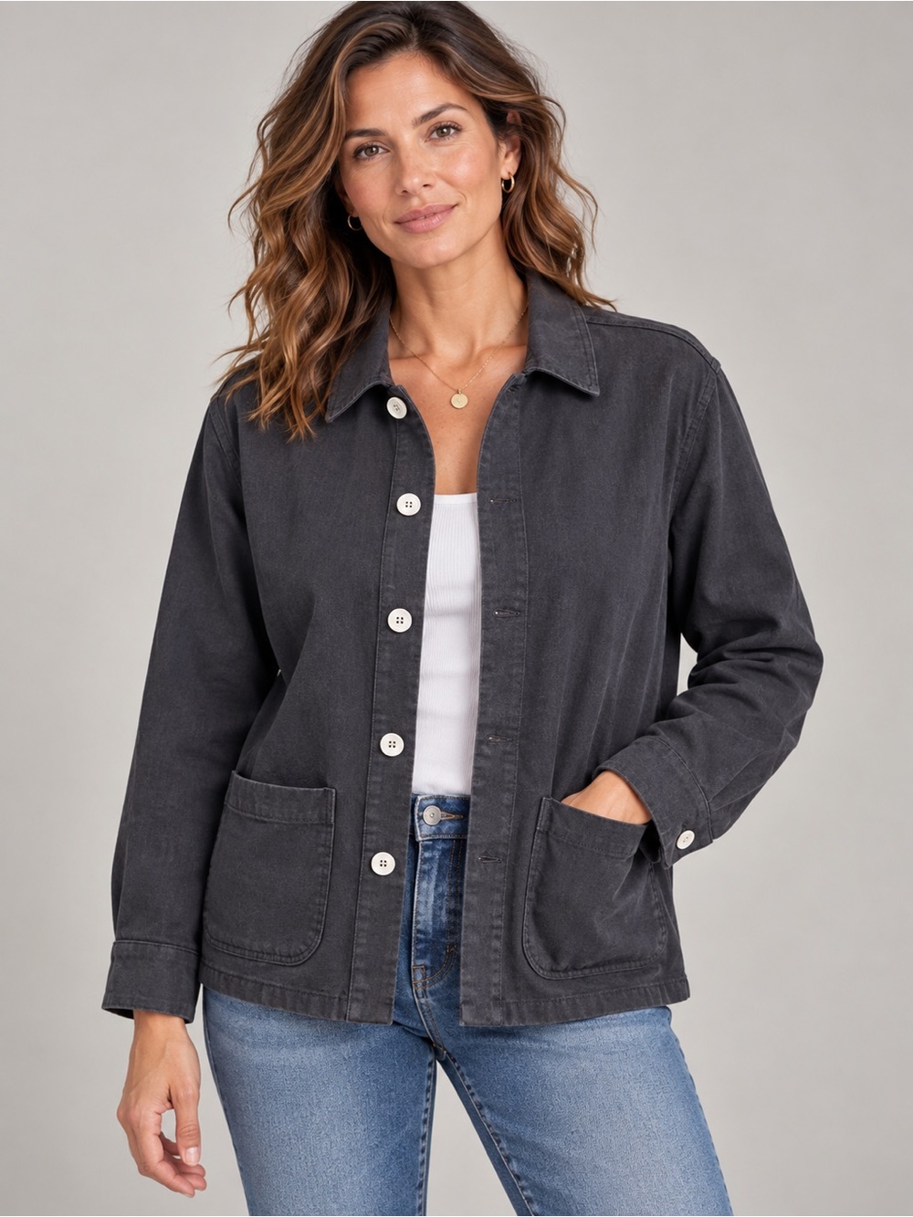 Rails Gwen Women’s Jacket Medium Washed Black Cotton Linen Chore Utility Shacket